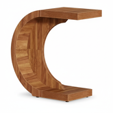 C-Shaped End Table Set of 2, Rustic Compact Side Table for Couch