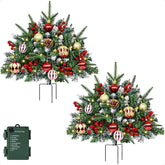 2 Pack Prelit Planter Bushes Christmas Tree 24 Christmas Planter Pot Urn Filler Outdoor with 50 LED Lights Pine Cones Red Berri