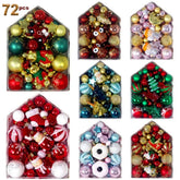 72pcs/set Christmas Tree Ball Ornaments Christmas Ball Decoration Set Colorful Xmas Ball Shatterproof Hanging Tree Decors