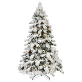 Artificial Flocking Christmas Tree with Warm White Ball Lights PVC Holiday Decoration Xmas Tree with Sturdy Metal Stand Base