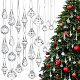 150 Pcs Christmas Crystal Ornaments for Tree Acrylic Christmas Decoration Clear Hanging Teardrop 10 Styles Diamond Pendants Bea