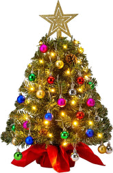 JOYFY 24"/2FT Prelit Tabletop Christmas Tree with Warm Lights Pine Cones for Best Holiday Season Christmas Decoration