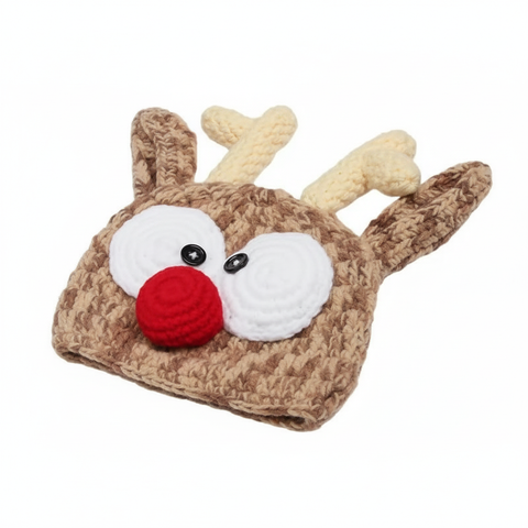 Baby ELK Hat Christmas Reindeer Woolen Hat Comfortable Beanie Hat With Bow Winter Warm Plush Crochet Knitted Hat For Kids