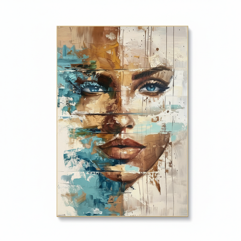 Blue & Golden Abstract Floral Woman Canvas
