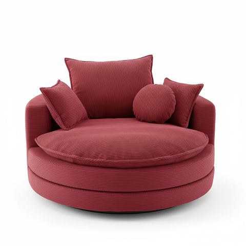 360-degree swivel barrel chair with dual-layer cushion and 3 removable pillows