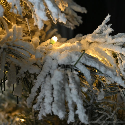 Artificial Flocking Christmas Tree with Warm White Ball Lights PVC Holiday Decoration Xmas Tree with Sturdy Metal Stand Base