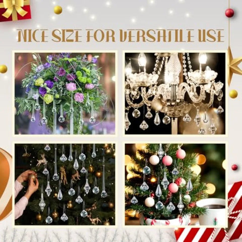 150 Pcs Christmas Crystal Ornaments for Tree Acrylic Christmas Decoration Clear Hanging Teardrop 10 Styles Diamond Pendants Bea