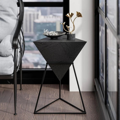 Contemporary Wooden Top Metal Base End Table