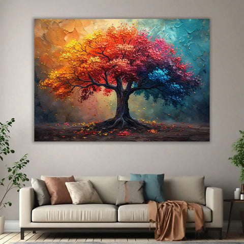 Framed Abstract Colorful Tree of Life Canvas Wall Art