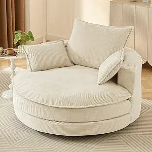 360-degree swivel barrel chair with dual-layer cushion and 3 removable pillows