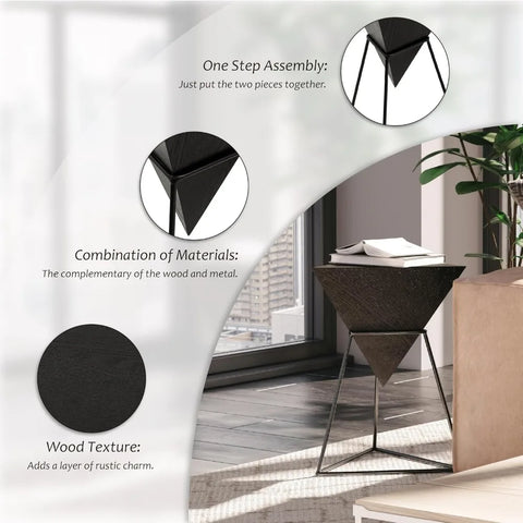 Contemporary Wooden Top Metal Base End Table