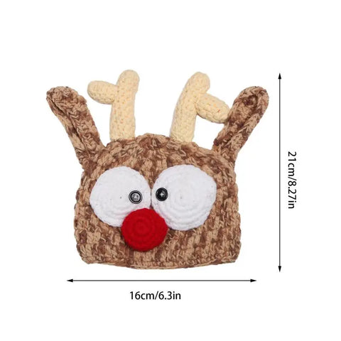 Baby ELK Hat Christmas Reindeer Woolen Hat Comfortable Beanie Hat With Bow Winter Warm Plush Crochet Knitted Hat For Kids