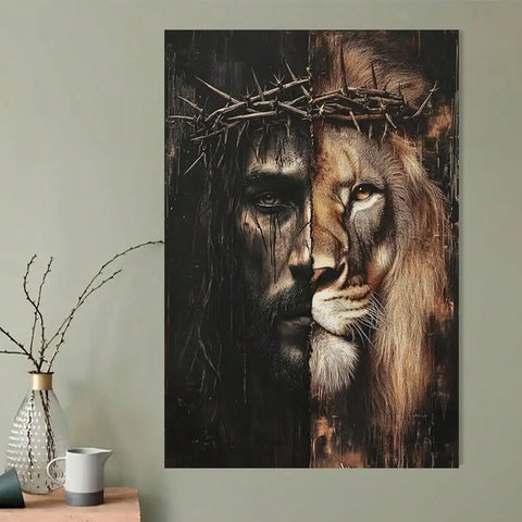 Framed Canvas Wall Art - Jesus And Lion