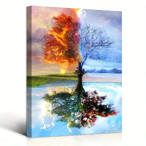 1Pc Wooden Framed Tree of Life Canvas Painting