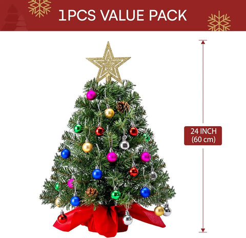 JOYFY 24"/2FT Prelit Tabletop Christmas Tree with Warm Lights Pine Cones for Best Holiday Season Christmas Decoration
