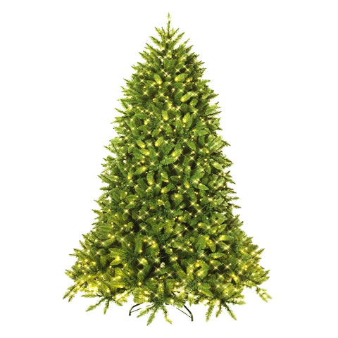 Pre-Lit Christmas Tree with LED Lights, 5/ 6/ 7FT Artificial Christmas Tree with 8 Lighting Modes, Hinged LED Spruce Tree