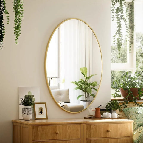Oval Bathroom Mirror Wall Mounted Metal Frame