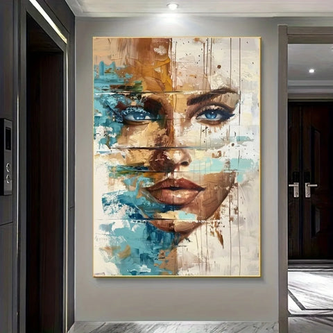 Blue & Golden Abstract Floral Woman Canvas