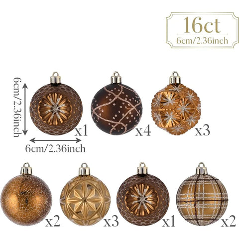 Luxury Shatterproof Fall Ornaments for Christmas Trees and Thanksgiving Decorations 16ct Bronze Copper Brown Gold Hanging Ball