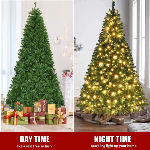 4/5/6/7 Ft Christmas Tree w/LED Lights Artificial Tree Pine Bushy Holiday Decor