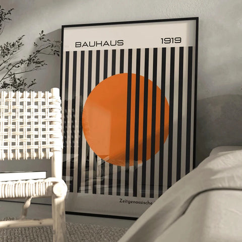Modern Bauhaus 1919 Bright Orange Toned Retro Contemporary Wall Art