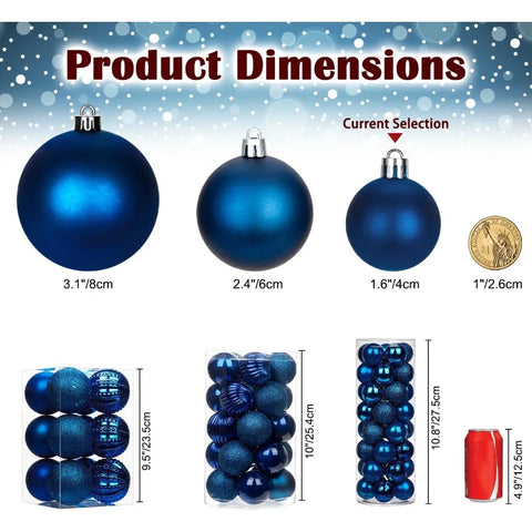 1.57 Dark Midnight Blue Christmas Balls Ornaments 40 Pcs