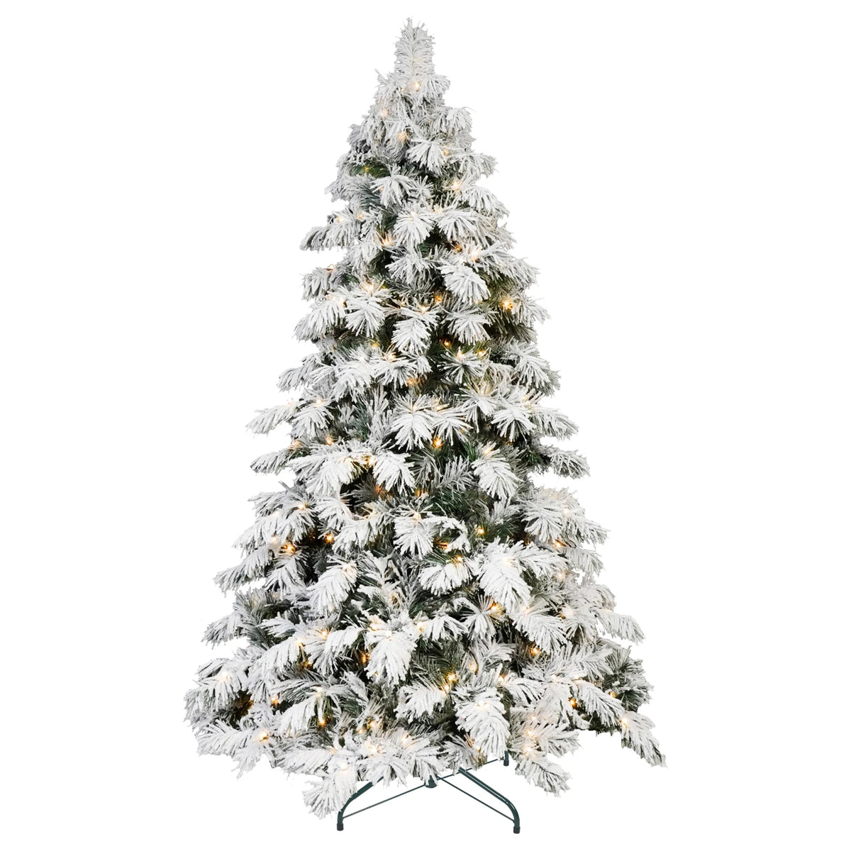 Artificial Flocking Christmas Tree with Warm White Ball Lights PVC Holiday Decoration Xmas Tree with Sturdy Metal Stand Base