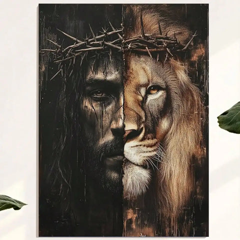 Framed Canvas Wall Art - Jesus And Lion