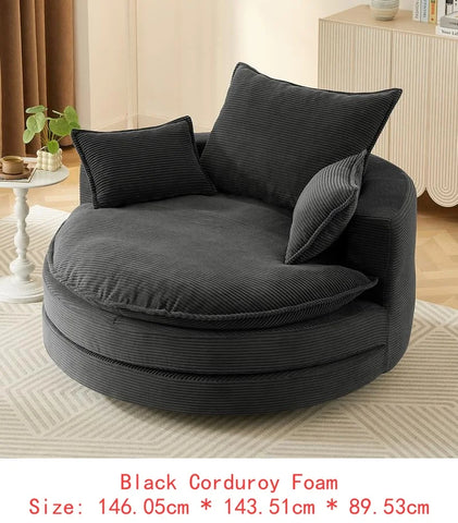 360° Swivel Accent Barrel Chair, 57.5" Round Chair with Dual-Layer