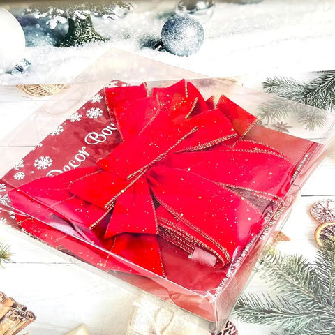 Christmas Jumbo Bows Gift Boxed 52 Inches by 12 Inches Gold Wired Red Velvet Bows