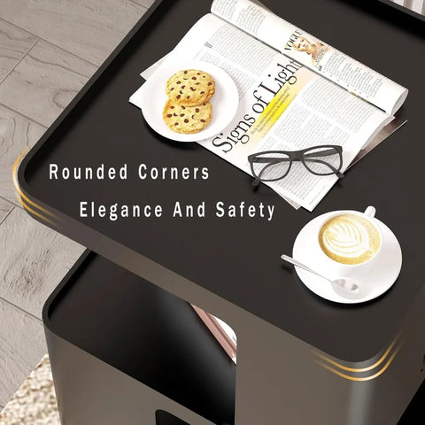 Metal Black Nightstands, Modern Side Table with 3 Tiers Storage