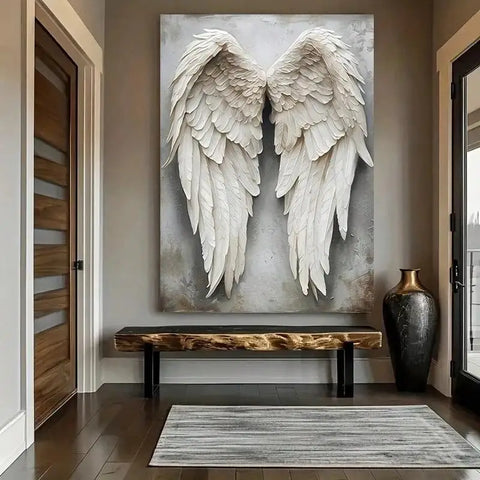 1pc Elegant White Angel Wings Canvas Wall Art