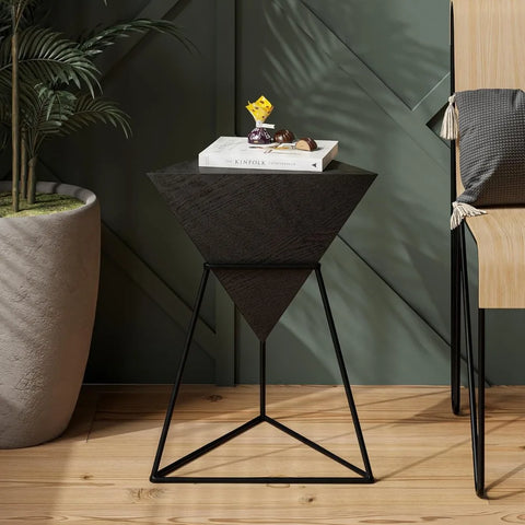 Contemporary Wooden Top Metal Base End Table