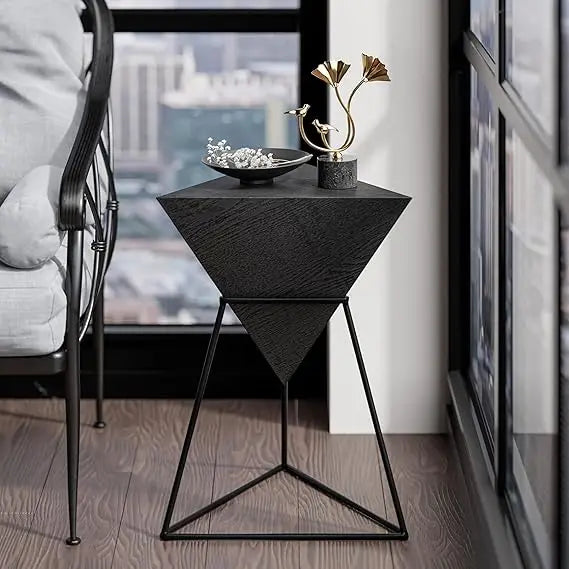 Contemporary Wooden Top Metal Base End Table