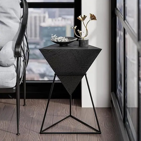 Contemporary Wooden Top Metal Base End Table
