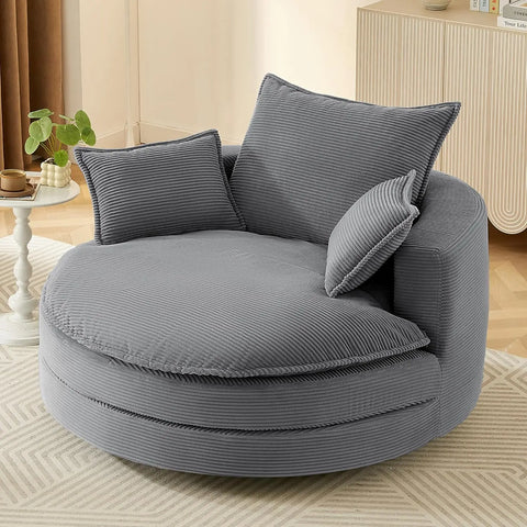 360-degree swivel barrel chair with dual-layer cushion and 3 removable pillows