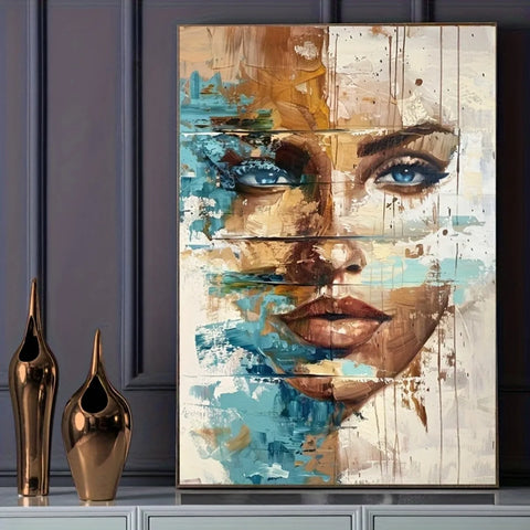 Blue & Golden Abstract Floral Woman Canvas