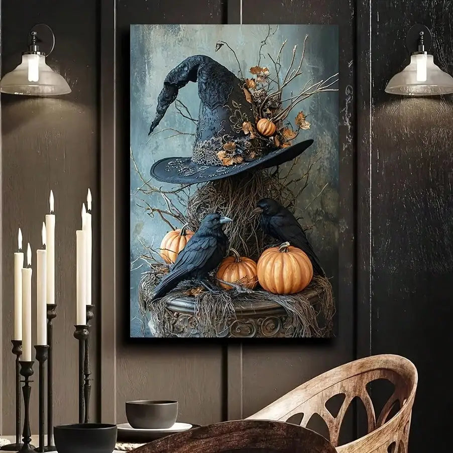 1Pc Wooden Framed Halloween Canvas