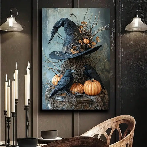 1Pc Wooden Framed Halloween Canvas