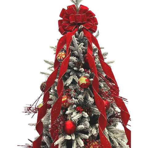 Christmas Jumbo Bows Gift Boxed 52 Inches by 12 Inches Gold Wired Red Velvet Bows