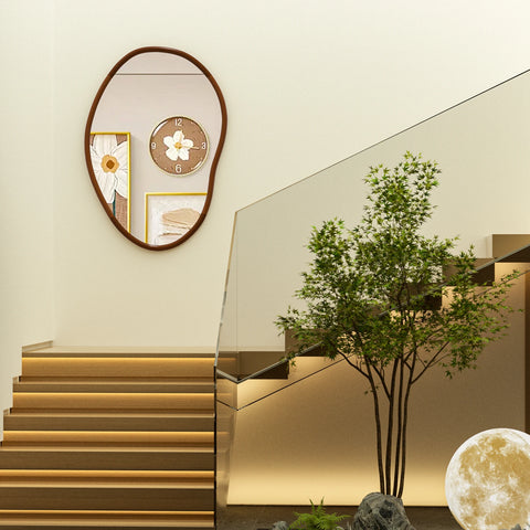 Mid Century Asymmetrical Wall Decor Mirror Wood Frame