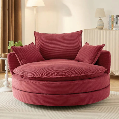 360-degree swivel barrel chair with dual-layer cushion and 3 removable pillows