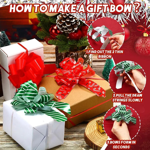 100 Pieces Christmas Wrap Pull Bows 5 Inch Gift Bows with Ribbon Wrapping Accessory for Holiday Baskets and Box Decoration Asso
