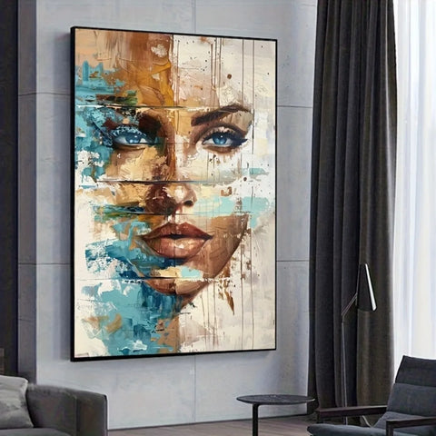 Blue & Golden Abstract Floral Woman Canvas
