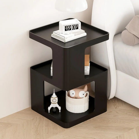 Metal Black Nightstands, Modern Side Table with 3 Tiers Storage