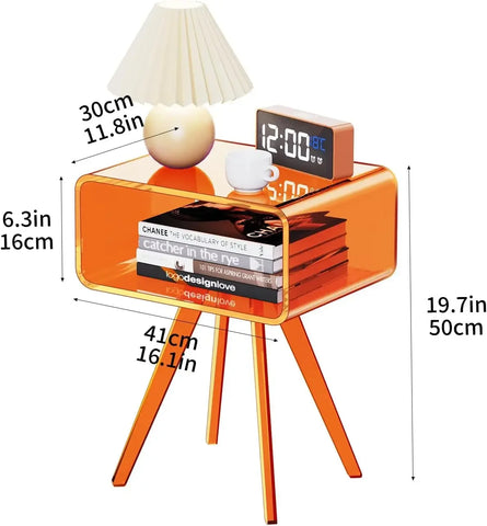 Acrylic Side Table, Acrylic Nightstand Bedside Table for Bedroom