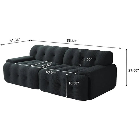 "86.6" Modular Sectional Couch - 3D Mesh Cloud Sofa, Curved Loveseat for Living Room, Comfy Design"