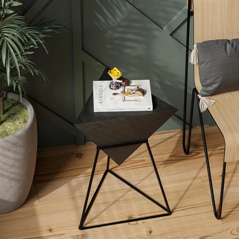 Contemporary Wooden Top Metal Base End Table