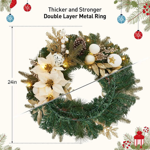 24 Inch Lighted Christmas Wreath