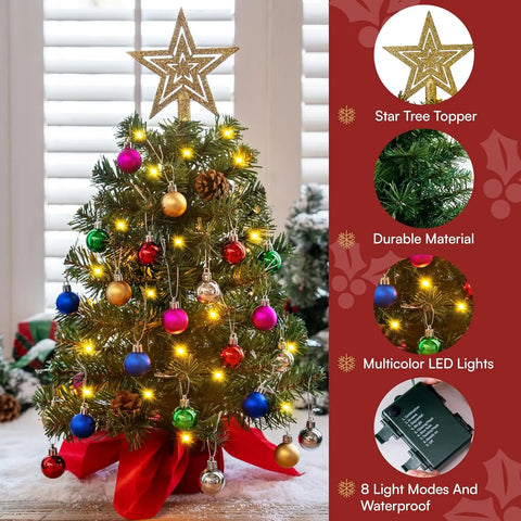 JOYFY 24"/2FT Prelit Tabletop Christmas Tree with Warm Lights Pine Cones for Best Holiday Season Christmas Decoration